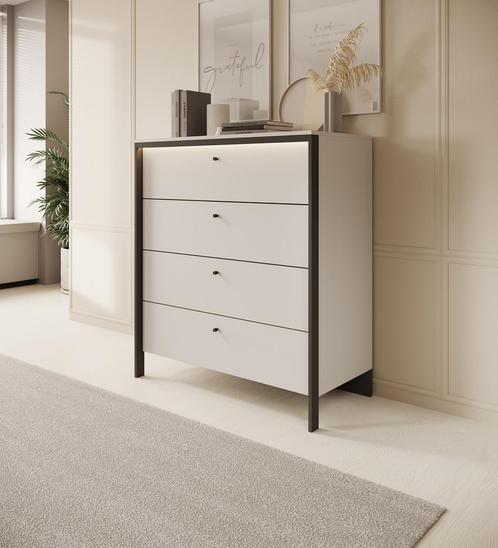 Meubella | Ladekast grijs met zwart 101 cm - 4 lades, Huis en Inrichting, Kasten | Ladekasten, 25 tot 50 cm, Nieuw, 100 tot 150 cm