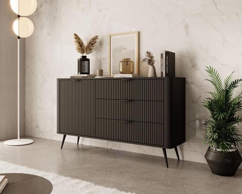 Meubella Dressoir zwart kast met lades 138 cm, Huis en Inrichting, Kasten | Dressoirs, 25 tot 50 cm, Nieuw, 100 tot 150 cm, Verzenden