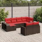 vidaXL 10-delige Loungeset met kussens poly rattan bruin, 6 zitplaatsen, Nieuw, Loungeset, Verzenden