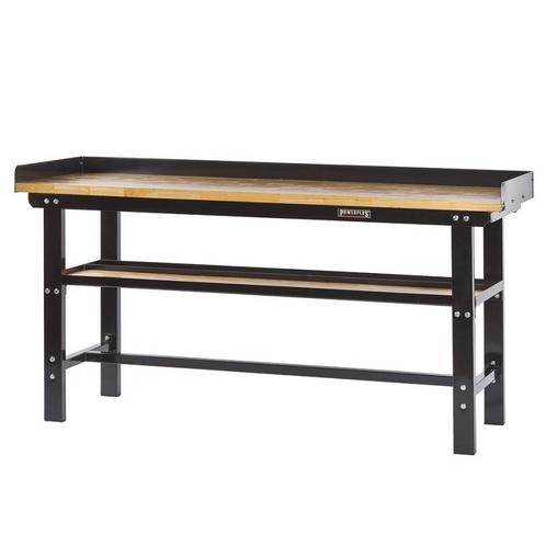 Werkbank 200 cm met hardhouten blad en opzetrand - zwart, Doe-het-zelf en Verbouw, Werkbanken, Ophalen of Verzenden