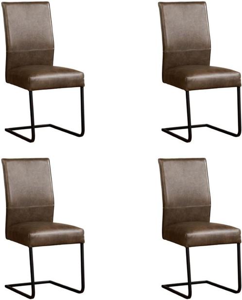 Set van 4 Grijze leren   - poot vierkant zwart - Granada lee, Huis en Inrichting, Stoelen, Vier, Overige kleuren, Nieuw, Leer
