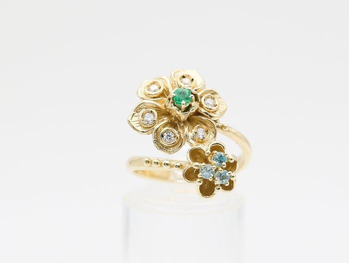 Ring - 14 karaat Geel goud Smaragd - Diamant, Sieraden, Tassen en Uiterlijk, Ringen