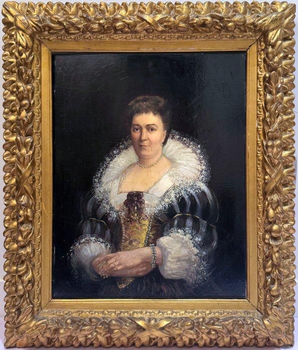 Europese school (XIX) - Portrait dune Reine - NO RESERVE, Antiek en Kunst, Kunst | Schilderijen | Klassiek