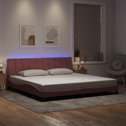 vidaXL Bedframe met LED-verlichting fluweel roze 200x200 cm, Huis en Inrichting, Slaapkamer | Bedden, Overige maten, 200 cm, Tweepersoons