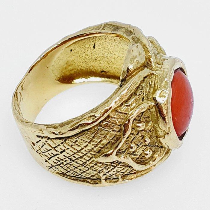 Ring - 18 karaat Geel goud - 3.00ct. tw. Koraal, Sieraden, Tassen en Uiterlijk, Ringen