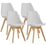 Set van 4 of 6 Scandinavische Stoelen Wit - Hout / PU-leer, Huis en Inrichting, Stoelen, Verzenden, Wit, Nieuw, Vier