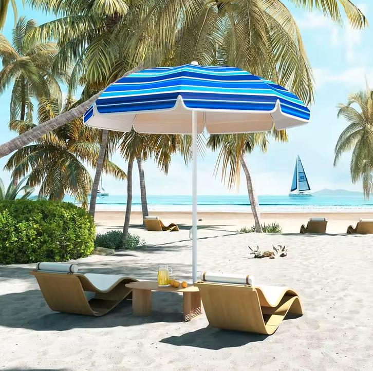 Nieuwe Grote Strandparasol 180cm – Verstelbaar – Blauw, Tuin en Terras, Parasols, Stokparasol, Nieuw, Kantelbaar, Verstelbaar