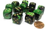 Dice Set - Gemini 16mm - Black-Green D6 (12 stuks) | Chessex, Verzenden, Nieuw