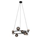 Hanglamp zwart met smoke glas rond 8-lichts - Monaco, Nieuw, Overige materialen, Design, 75 cm of meer