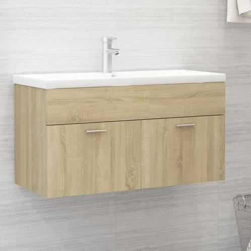vidaXL Wastafelkast met ingebouwde wastafel bewerkt hout, Huis en Inrichting, Badkamer | Badkamermeubels, Nieuw, Verzenden