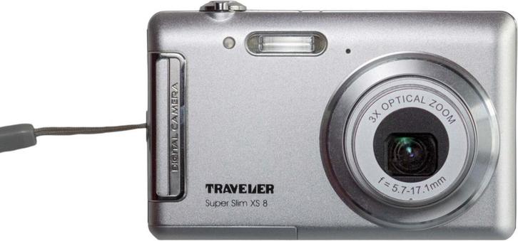Traveler Super Slim XS 8 Digitale Compact Camera - Zilver, Audio, Tv en Foto, Fotocamera's Digitaal, Zo goed als nieuw, Verzenden