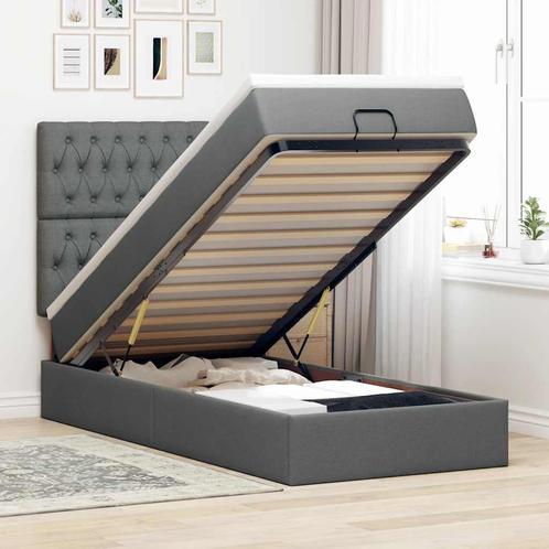 vidaXL Bed poef met matras en LEDs stof 80x200 cm, Huis en Inrichting, Slaapkamer | Bedden, 80 cm, 200 cm, Grijs, Eenpersoons