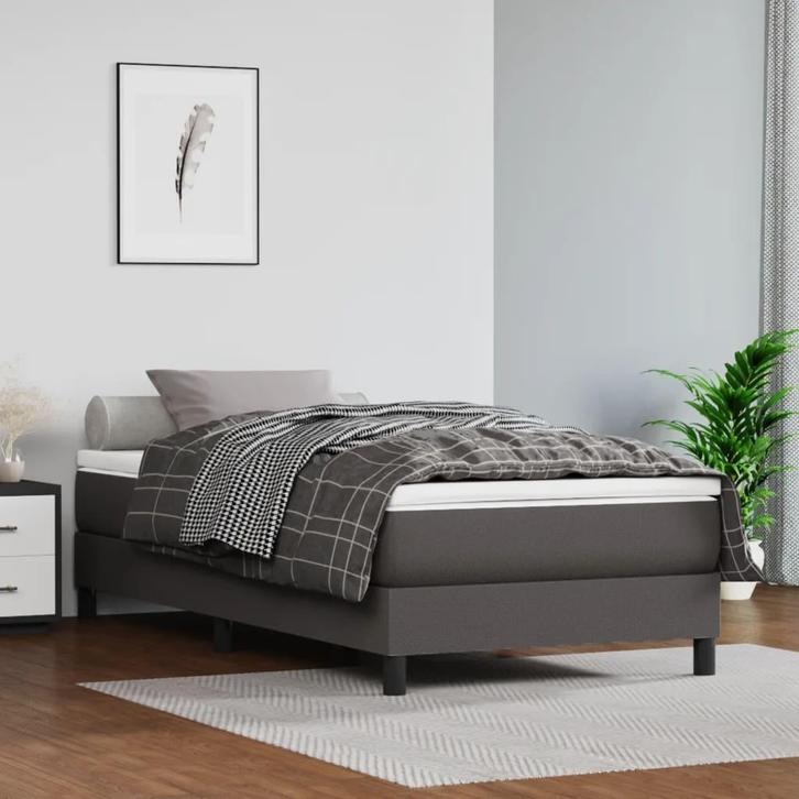 vidaXL Boxspring bed kunstleer grijs 100x200 cm, Huis en Inrichting, Slaapkamer | Bedden, 100 cm, 200 cm, Grijs, Eenpersoons, Nieuw