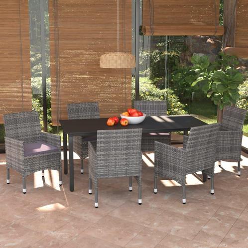 vidaXL 7-delige Tuinset met kussens poly rattan grijs, Tuin en Terras, Tuinsets en Loungesets, Tuinset, Nieuw, 6 zitplaatsen, Rotan