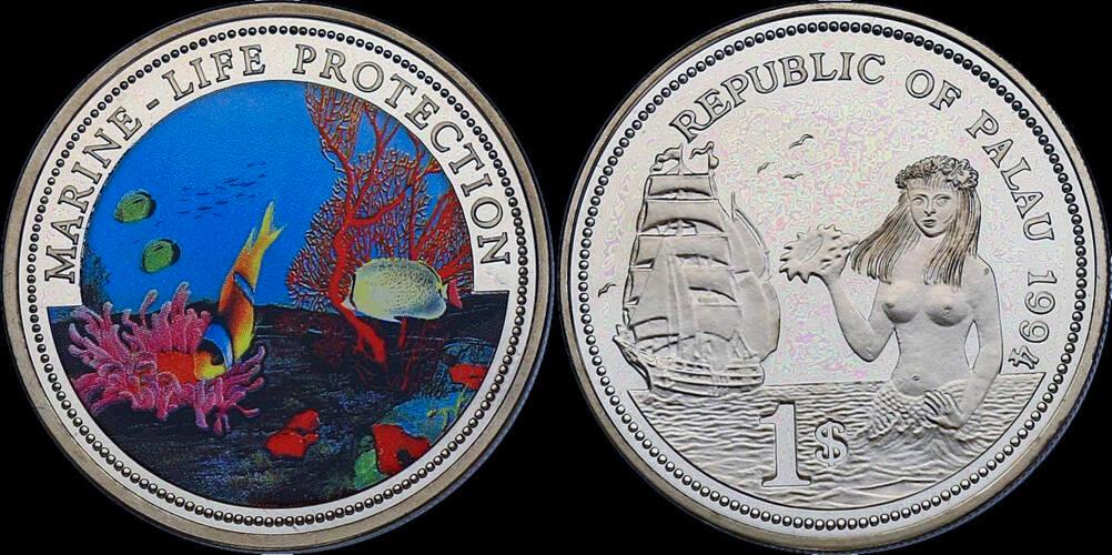 ≥ 1 dollar 1994 Palau dollar 1992- Marine-life protection k