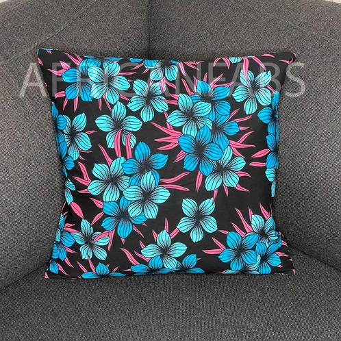 Afrikaans kussen | Blauwe bloemen - Sierkussen 45x45 - 100%, Huis en Inrichting, Woonaccessoires | Kussens, Nieuw, Ophalen of Verzenden