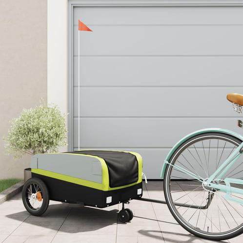 vidaXL Fietstrailer 30 kg ijzer zwart en groen, Fietsen en Brommers, Fietsaccessoires | Aanhangers en Karren, Nieuw, Verzenden