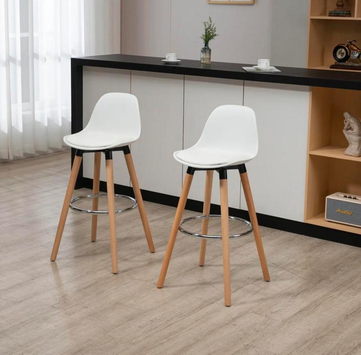 Set van 2 Barkrukken – Kunstleer met Armleuning &amp; Hout, Huis en Inrichting, Bureaustoelen, Bureaukruk, Wit, Nieuw, Ergonomisch