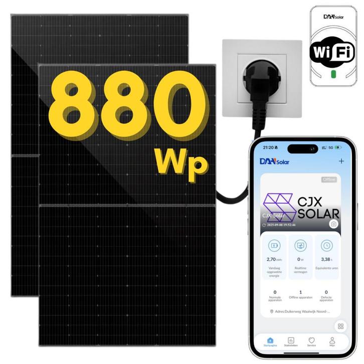 CJX Solar plug en play set - Met Stekker - 880 watt, Doe-het-zelf en Verbouw, Zonnepanelen en Toebehoren, Compleet systeem, Nieuw