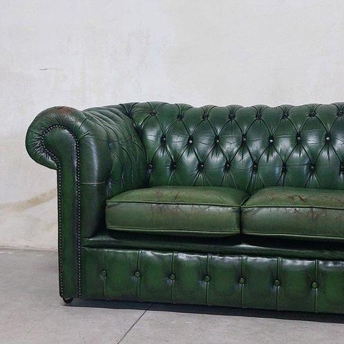 Sofa - Originele Engelse Chesterfield clubbank - Hout, Leder, Antiek en Kunst, Curiosa en Brocante