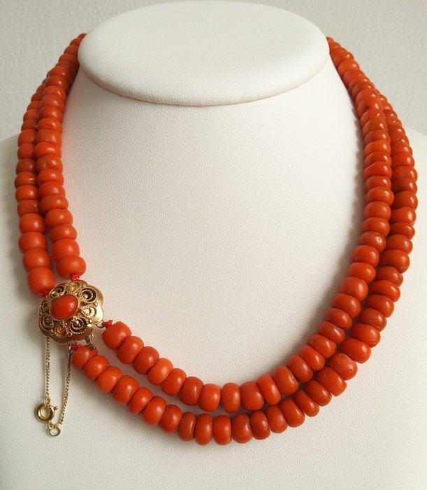 Halsketting - 14 karaat Geel goud - Dikke bloedkoraal, Sieraden, Tassen en Uiterlijk, Kettingen