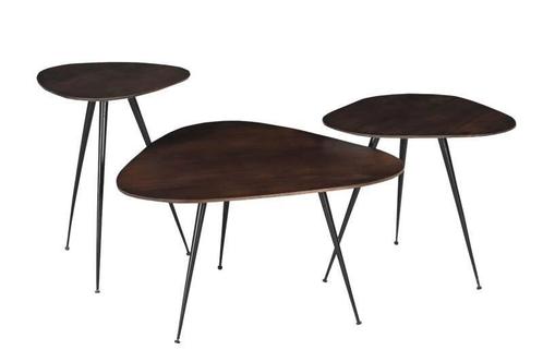 Salontafel Novero – Set van 3 | Bruin Mangohout &amp; Staal, Huis en Inrichting, Tafels | Salontafels, Ophalen