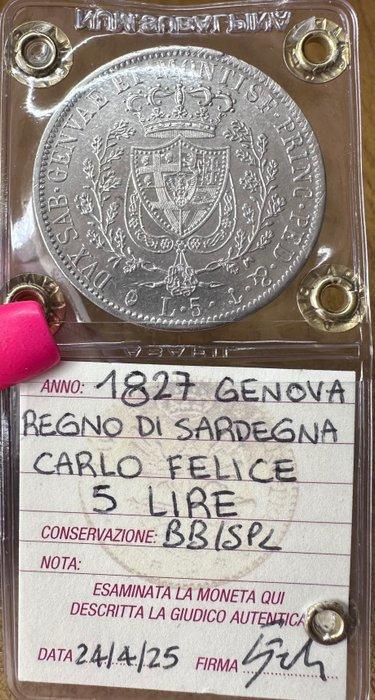 Italië, Savoye Carlo Felice. 5 Lire 1827 Genova, Postzegels en Munten, Munten | Europa | Niet-Euromunten
