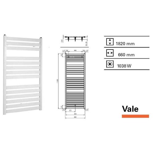 Handdoekradiator Vale 1820 x 660 mm Zwart, Doe-het-zelf en Verbouw, Sanitair, Overige typen, Nieuw, Ophalen of Verzenden