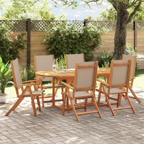 vidaXL 7-delige Tuinset massief acaciahout en textileen, Tuin en Terras, Tuinsets en Loungesets, Tuinset, Nieuw, 6 zitplaatsen