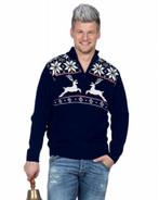 Kersttrui Navy met rits Rendier, Kleding | Heren, Ophalen of Verzenden, Nieuw