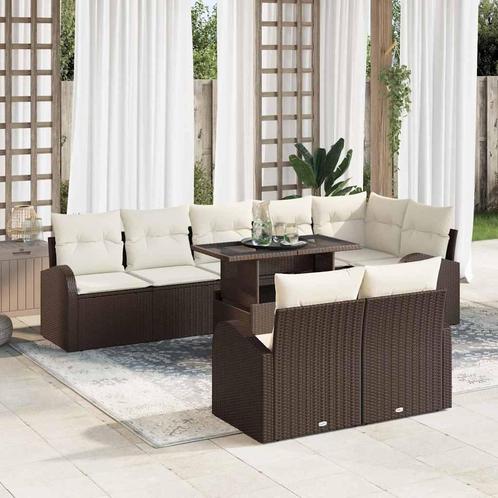 vidaXL Tuin Sofa Set met kussen 9 pcs Bruin en crème 100 x, Tuin en Terras, Tuinsets en Loungesets, Nieuw, Rotan, Verzenden