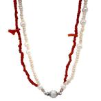 Vintage bloedkoraal en parel collier met zilveren sluiting, Ophalen of Verzenden, Nieuw