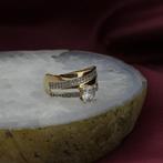 Brede gouden ring met zirconia (geelgoud, damesring, dames), Sieraden, Tassen en Uiterlijk, Ringen, Gebruikt, Overige kleuren
