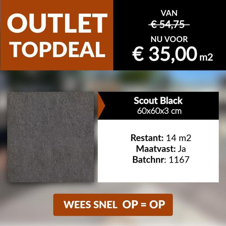 Keramische Tuintegel 60x60x3 Scout Black Natuursteenlook, Tuin en Terras, Tegels en Klinkers, 10 m² of meer, Nieuw, Keramiek, Terrastegels