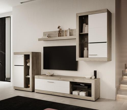 Meubella | Wandmeubel set van 4 | Eiken - Wit | TV-Meubel, Huis en Inrichting, Kasten | Wandmeubels, 25 tot 50 cm, Nieuw, 150 tot 200 cm