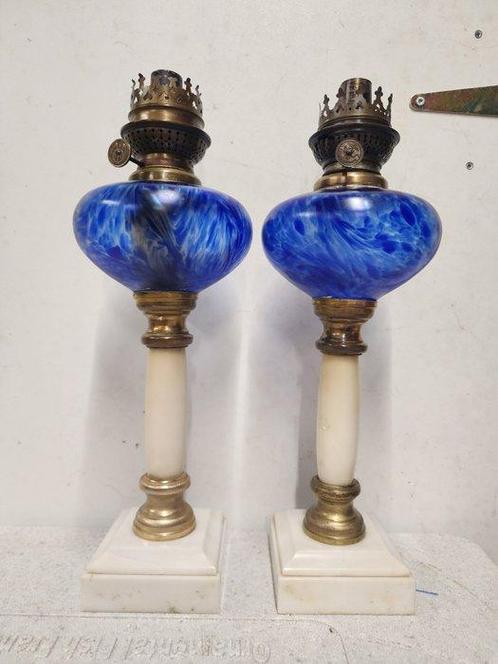 Napoleon 3 Period - Olielamp - Marmer, Kristal, Glas, Brons, Antiek en Kunst, Antiek | Overige Antiek