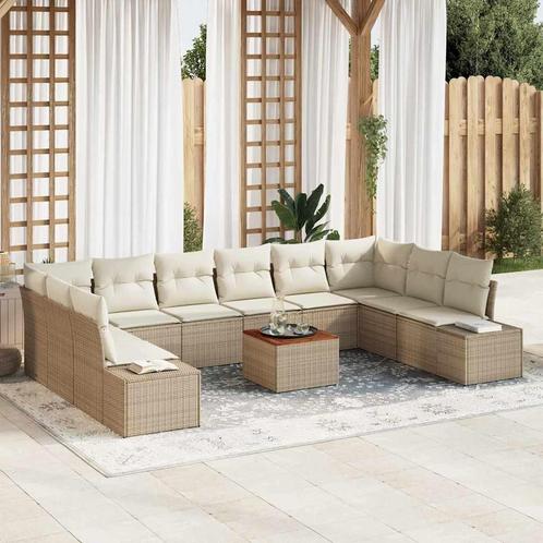vidaXL Tuin Sofa Set met kussen 11 pcs Beige Poly riet, Tuin en Terras, Tuinsets en Loungesets, Nieuw, Rotan, Verzenden