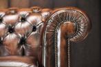Originele Engelse Chesterfield 3-zitsbank, rundleer, bruin, Huis en Inrichting, Chesterfield, Driepersoons, Ophalen of Verzenden
