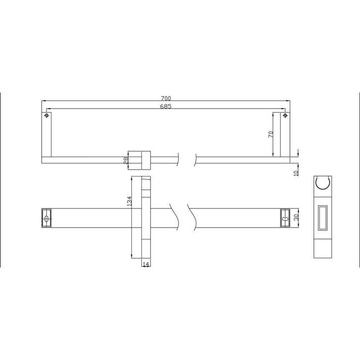 Chroom Messing Glijstang En Glijstuk Vierkant 700Mm, Doe-het-zelf en Verbouw, Sanitair, Ophalen of Verzenden