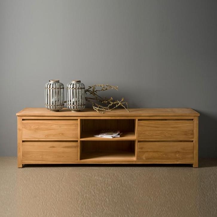 *WOONWINKEL* Tower Living Corona Hoog Tv-meubel Teak - 4 Lad, Huis en Inrichting, Kasten | Televisiemeubels, Nieuw, Verzenden