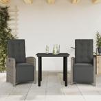 vidaXL 3-delige Bistroset met kussens poly rattan grijs, Verzenden, Nieuw, Rotan, 2 zitplaatsen