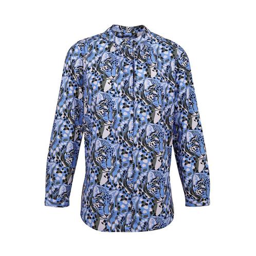 Milano Italy • blauwe blouse met luipaarden • 36, Kleding | Dames, Tops, Blauw, Nieuw, Maat 36 (S), Verzenden