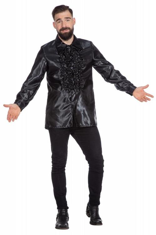 Disco Blouse Ruches Zwart, Kleding | Heren, Carnavalskleding en Feestkleding, Nieuw, Verzenden