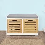 2dekans | Schoenenbank van bamboe met grijs kussen -, Ophalen of Verzenden, Zo goed als nieuw