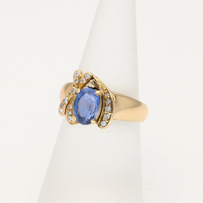 Ring - 18 karaat Geel goud Saffier - Diamant, Sieraden, Tassen en Uiterlijk, Ringen