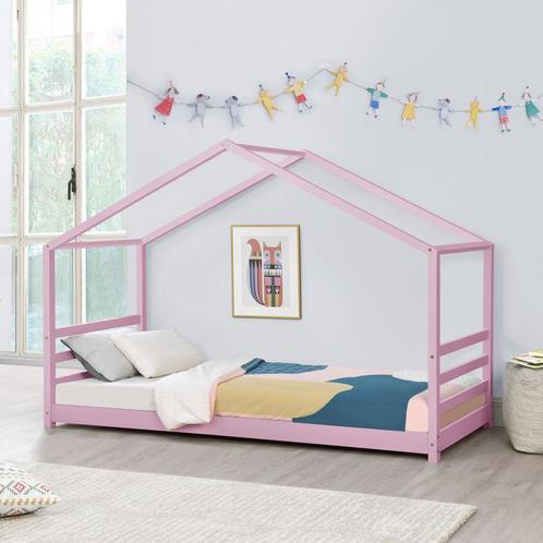 Kinderbed huisbed met bedbodem 90x200 cm roze, Kinderen en Baby's, Kinderkamer | Bedden, Verzenden