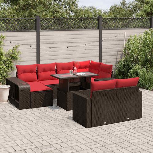 vidaXL 11-delige tuinbankset met kussens, bruin polyrotan, Tuin en Terras, Tuinsets en Loungesets, Nieuw, Rotan, Verzenden