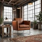 Leren fauteuil Crossover - Rancho Cognac (cognac), Nieuw, Ophalen of Verzenden, 50 tot 75 cm, Industrieel, Modern