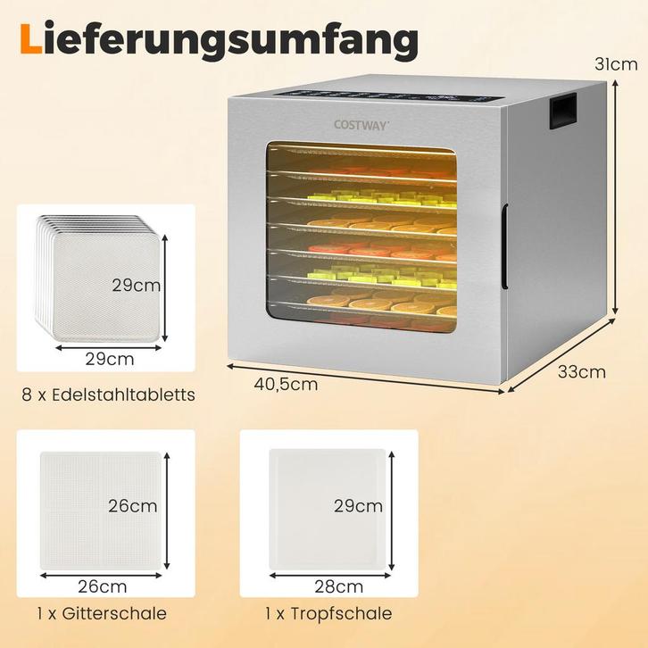 LIVSK Voedseldehydrator - 8 RVS Rekken - Digitale Timer tot, Witgoed en Apparatuur, Koffiezetapparaten, Nieuw, Verzenden