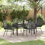 vidaXL Tuin eettafelset met kussen 5 pcs Zwart poly rattan, Verzenden, Nieuw, Rotan